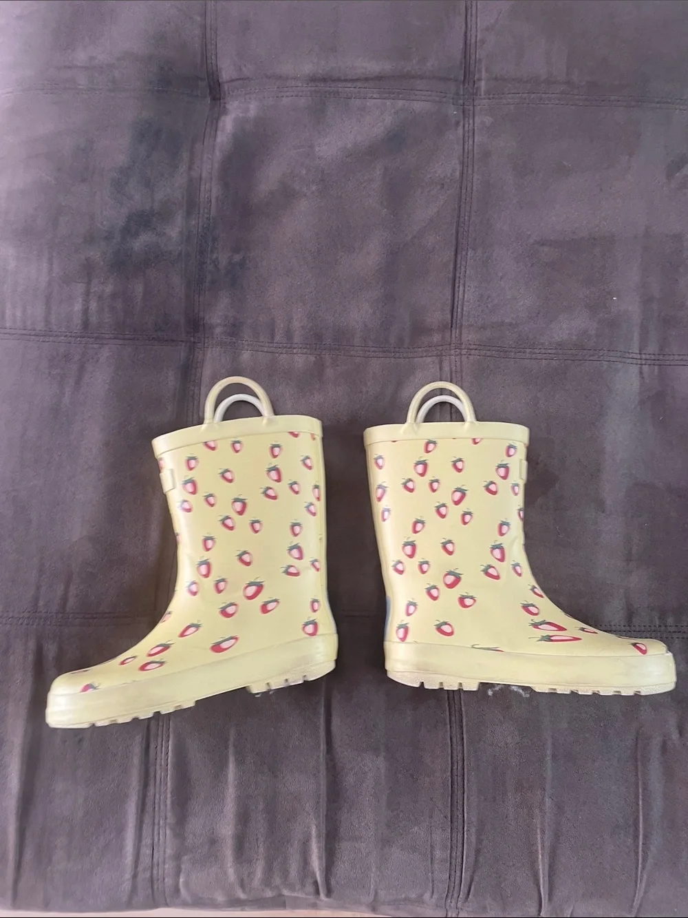 Kids Yellow Rain Boots with Pink Strawberry Pattern